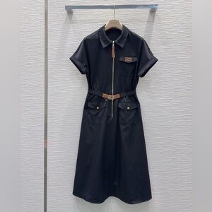 Miu Miu Black Midi Dress with Brown Belt